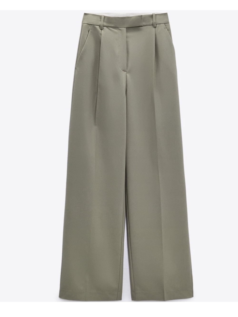 Zara Olive Green Khaki Wide-Leg Trousers